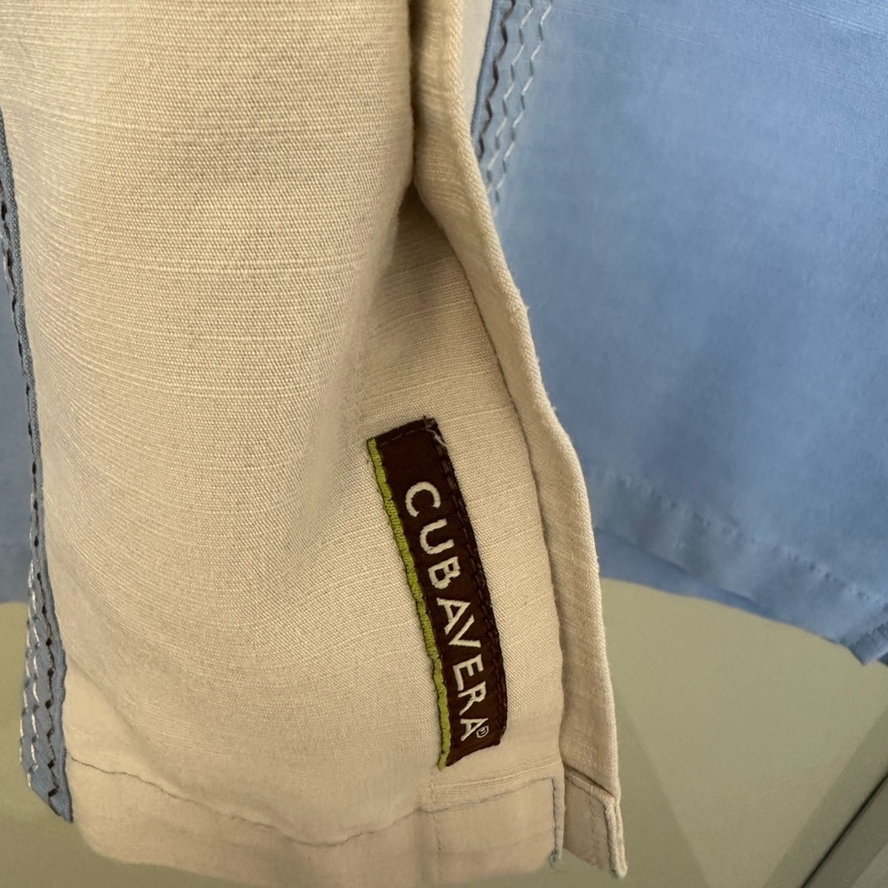 Vintage 80’s Cubavera Cuban Style Vacation Shirt Side Slits size med Blue Cream - Picture 4 of 5